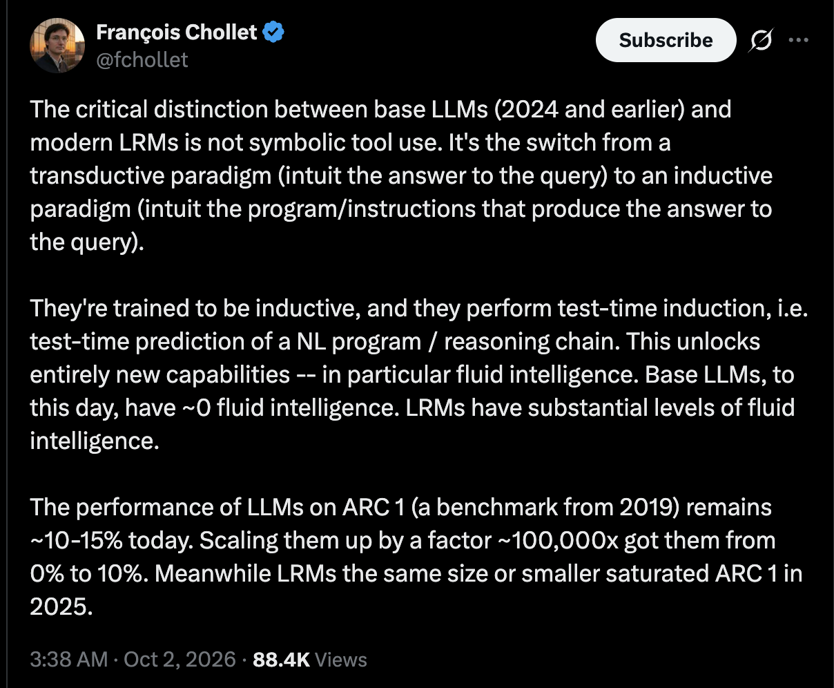 François Chollet on base LLMs vs. LRMs